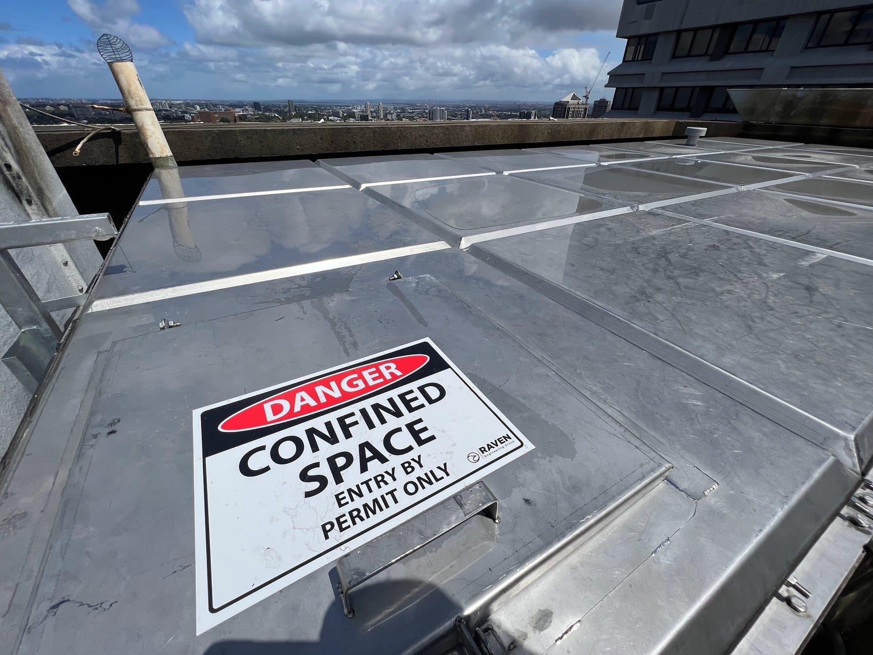 Stainless steel sectional panel tank installed on a rooftop